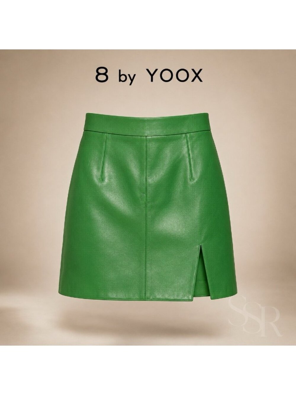 8 by YOOX NWT Green Lambskin Leather Pencil Mini Skirt Lined Front Slit US 6